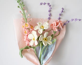 Handmade Crochet Flower Bouquet: Lasting Pastel Floral Arrangement