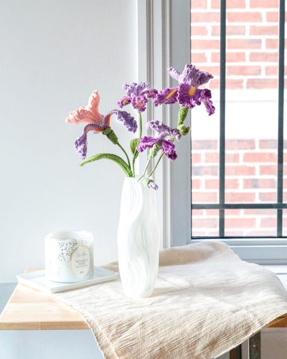 Iris realistic Crochet Flower: Customized Build-your-own bouquet and Table Centerpiece