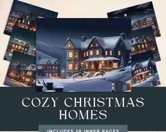 Cozy Christmas Homes Digital Paper Pack - 28 Winter Scenes, 12x12, 300 DPI, Holiday Scrapbook, Card Making, Printable Backgrounds
