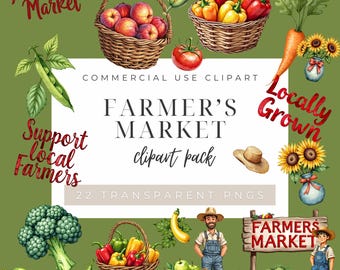 Farmer’s Market Clipart, Watercolor Vegetable PNG, Locally Grown Produce Illustration, Farm Fresh Food Clipart, Transparent Background, 300