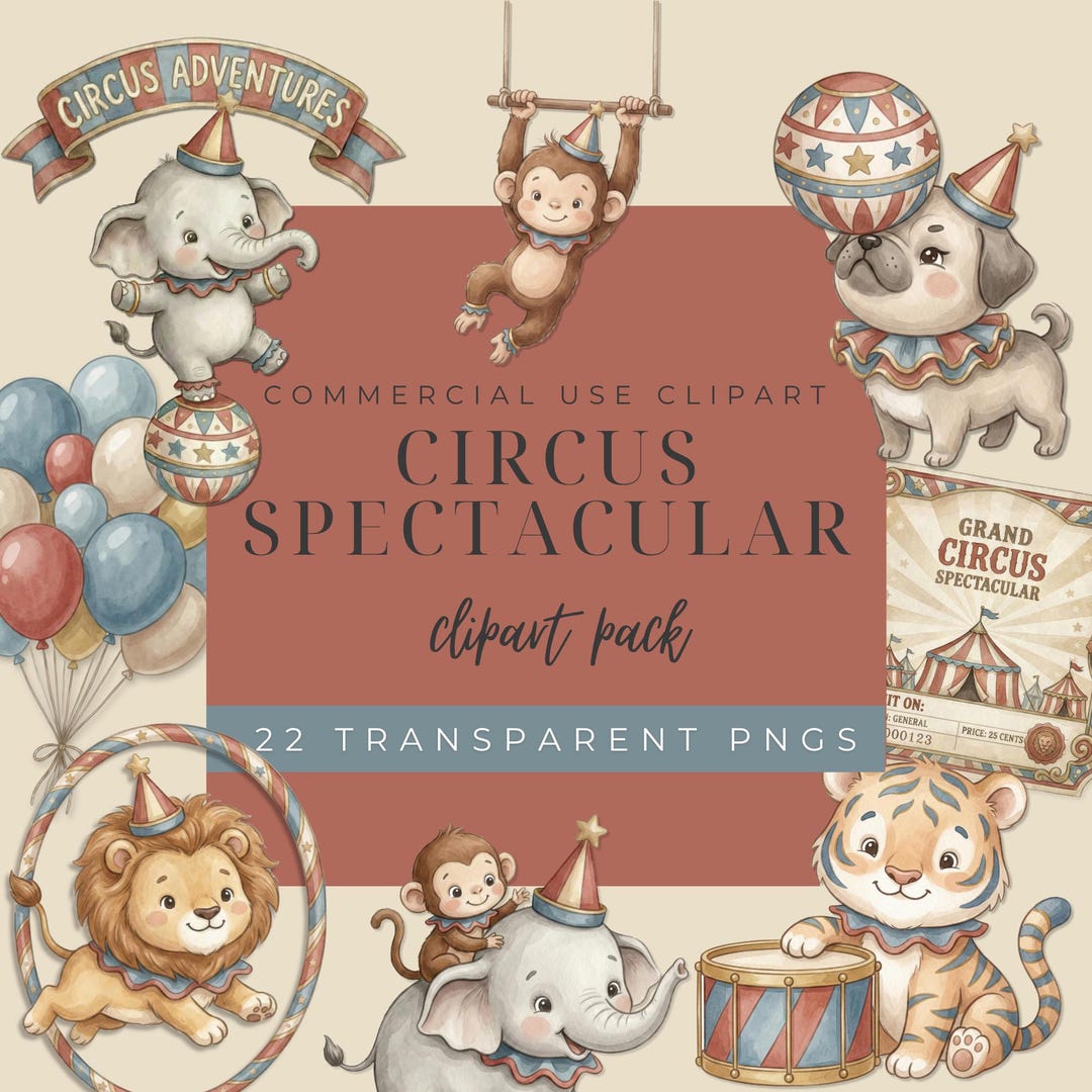 Circus Animals Clipart Bundle, Watercolor Circus Clipart, Baby Circus ...