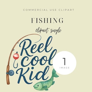 Fishing Clipart PNG | Watercolor Fish and Rod Illustration with Transparent Background for O-Fishally One Birthday Reel cool Kid fishing