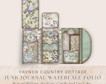 French Cottage Junk Journal Waterfall Folio | Printable Pockets, Flaps & Tabs Kit | Vintage Ephemera | 8.5x11” JPG | 300 DPI