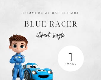 Race car, blue racing theme, kid’s racing car clipart single image. 300 DPI, PNG, transparent background