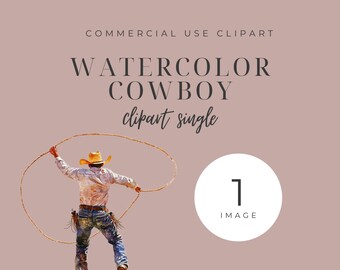 Watercolor cowboy, western png, lasso clipart, commercial use, transparent background