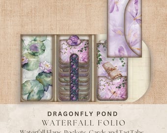 Wasserfall Folio junk Journal Kit, Libelle, Scrapbook digital, Frosch Ephemera, geheimer Garten Handwerk