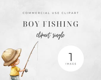 Watercolor kids fishing, gone fishing clipart single image. 300 DPI, PNG, transparent background