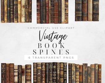 May include: Six sets of vintage book spines with worn leather covers and gold accents. The spines are arranged in rows, creating a decorative and rustic look.