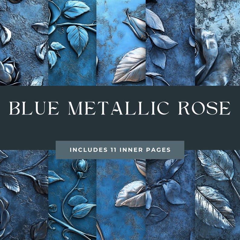 Metallic Blue Rose Digital Paper Pack 12x12 Junk Journal Backgrounds 11 ...