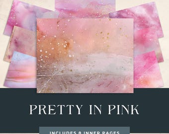Pink Watercolor Digital Paper: Glitter Texture Scrapbook Backgrounds (12x12 inch, JPG Set of 8)