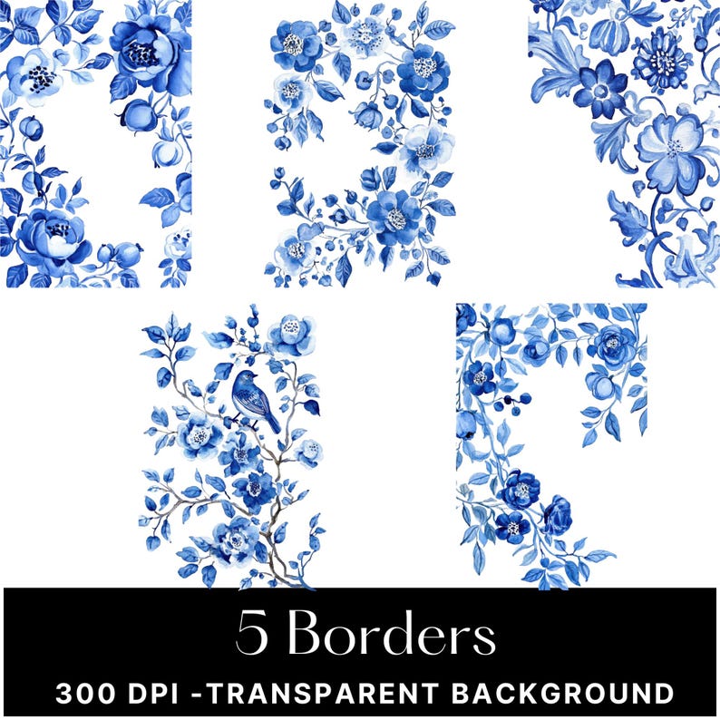 Chinoiserie Tea Party Clipart Bundle With Blue Floral Teacups Gazebos ...