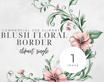 Blush Floral Border Clipart, Watercolor Flower Frame PNG, Elegant Botanical Corner Design, Wedding Invitation Floral Decor, Transparent