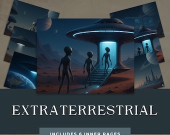 Pakiet papieru cyfrowego pozaziemskiego – tła kosmiczne Alien & UFO | 12x12” Sci-Fi Galaxy Paper | 300 DPI JPG Bundle