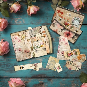 Vintage bee Junk Journal Folio Kit – Printable Ephemera, cards, Antique-Inspired Scrapbook Supplies, DIY Keepsake Kit