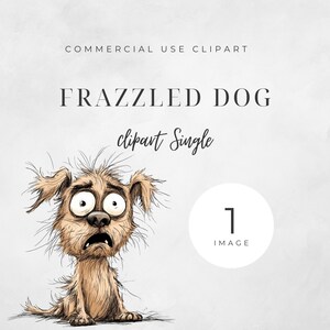 Cartoon Frazzled Dog, quirky, whimical puppy, clipart single image. 300 DPI , transparent background