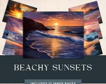 Papeles digitales de playa al atardecer - Diario basura - Scrapbooking - Manualidades. 28 x 21,5 cm - 300 DPI - Páginas imprimibles. Ideal para manualidades y scrapbooking.
