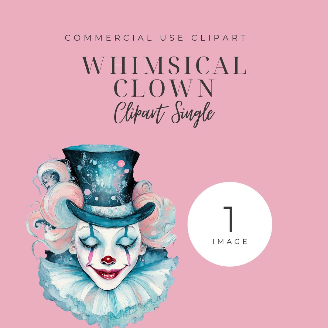 Whimsical Clown Clipart PNG With Pastel Makeup and Top Hat for Circus ...
