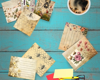 Vintage bee Junk Journal Mini Envelope Kit – Printable Ephemera, cards, Antique-Inspired Scrapbook Supplies, DIY Keepsake Kit