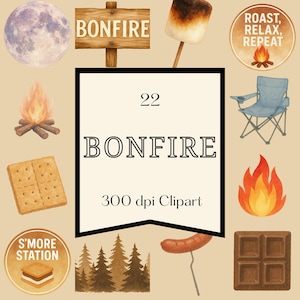 Brasa Clipart, campingeld Clip Art, S'mores PNG, lägereldsgrafik, rustik utomhuskonst, 300 DPI Transparent PNG-paket