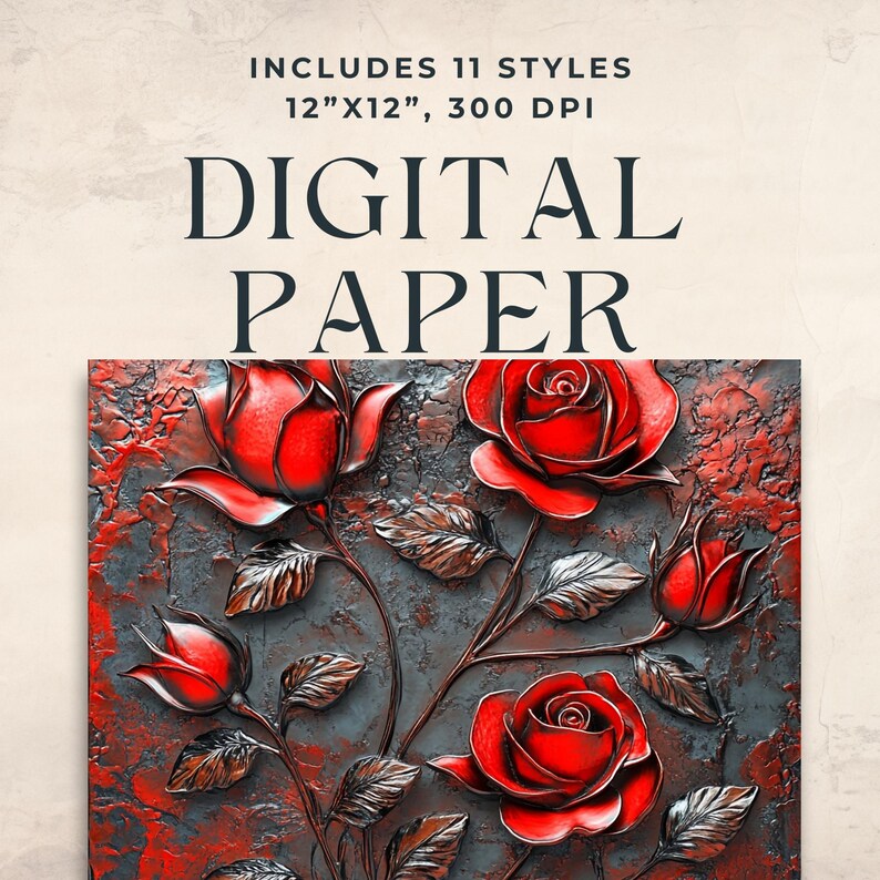 Metallic Red Rose Digital Paper Pack 12x12 Junk Journal Backgrounds 14 ...
