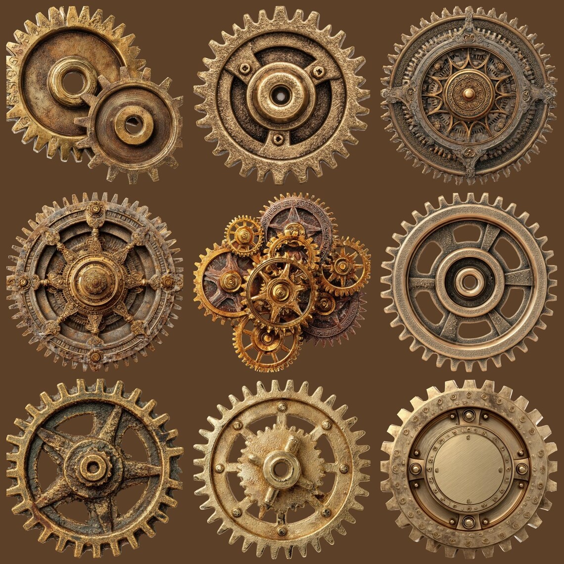 Steampunk Brass Cogs Clipart Pack, Commercial Use PNG, High Quality ...