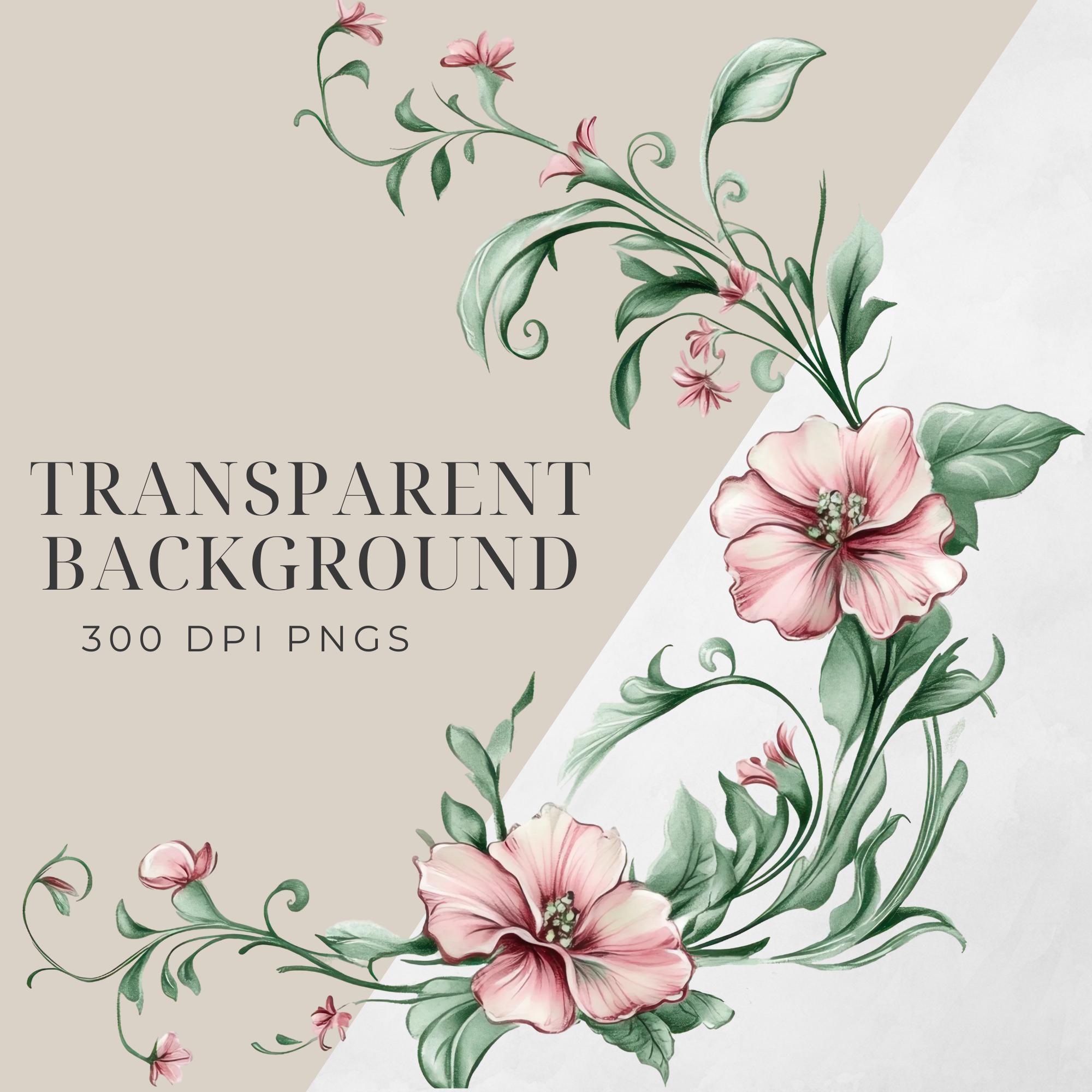 Blush Floral Border Clipart, Watercolor Flower Frame PNG, Elegant ...