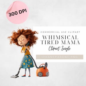 Une seule image clipart maman fatiguée fantaisiste. 300 ppp, PNG, fond transparent