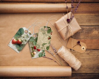 Strawberry and Vine Vintage Junk Journal Tags, Printable PDF, 8 Designs, Scrapbooking, DIY Vintage Craft Embellishments