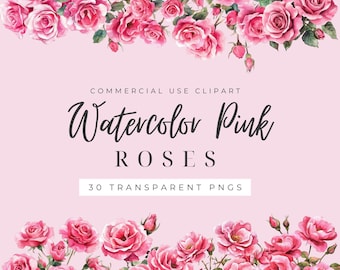 Watercolor Pink Roses Clipart, Floral Bouquet PNG, Hand Painted Style Rose Clipart, Vintage Botanical Flowers, Wedding Floral Graphics