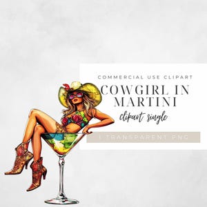 Cowgirl Martini Clipart, Western Cocktail PNG, Freches Cowgirl im Glas, Rodeo Junggesellinnenabschied Grafik, Country Bar Sublimation, 300 DPI
