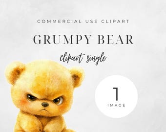 Grumpy Bear single image. 300 DPI, PNG, transparent background