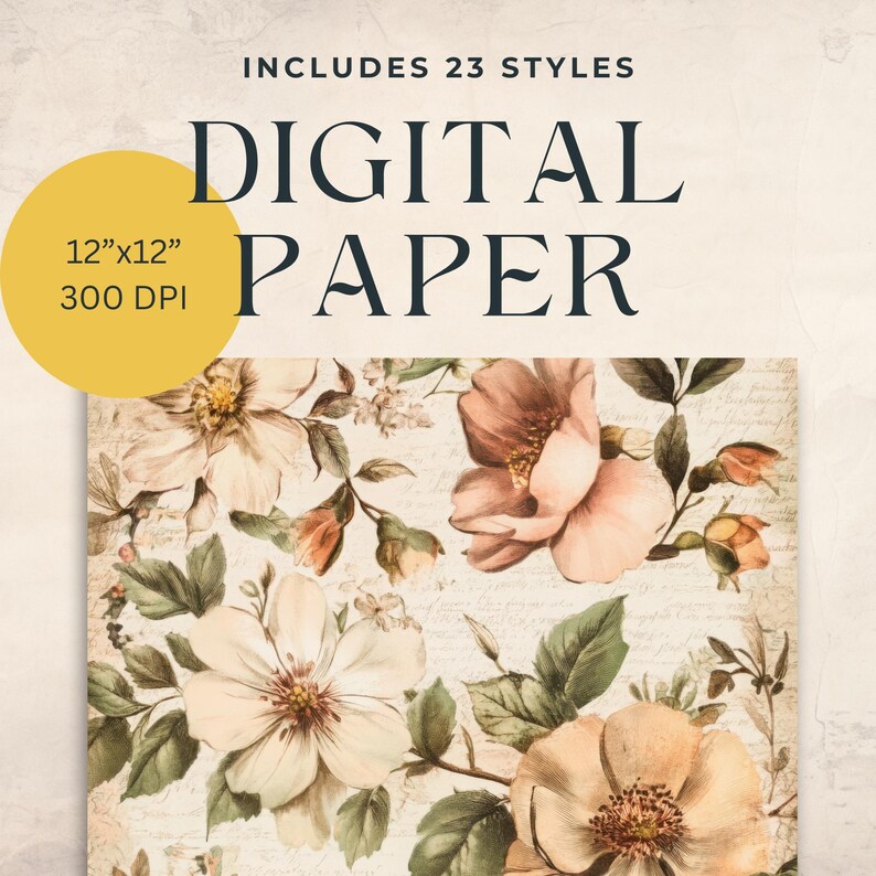 Vintage Floral Digital Paper Pack 12x12 Scrapbook Backgrounds 23 Pages ...