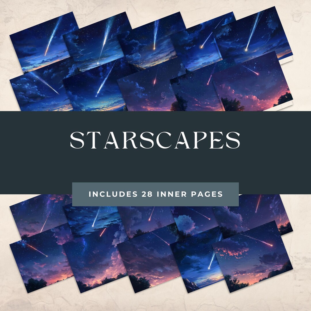 Starry Night Digital Paper Bundle - 28 Pages of Starscapes, Sky ...