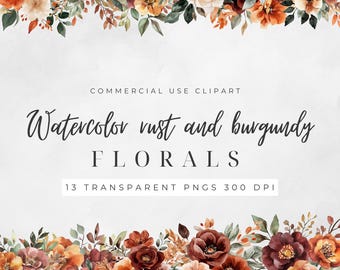 Burgundy and rust floral bouquet Clipart Pack- 300 DPI - PNG - Transparent Background- perfect for scrapbooking, creative design and more.