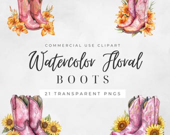 Aquarell Blumen Stiefel Clipart, rosa Cowboy-Stiefel PNG, Western Blumen Stiefel Clipart, Land Boho Cowgirl Clipart, transparenter PNG Download