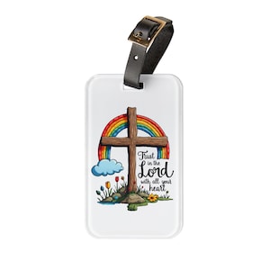Christian Luggage Tag - Trust in the Lord Travel Accessory, Religious Gift for Him/Her, Vacation, Faith Trip, Carry-On Tag, Rainbow Design
