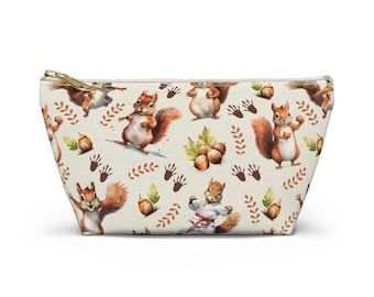 Squirrel Accessory Pouch, Cute Animal Pouch Bag, Small Makeup Bag, Zipper Pouch, Cosmetic Case, Gift for Nature Lover, Squirrel Pencil Pouch