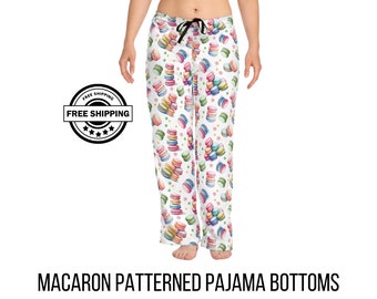 Macaron Pattern Women's Pajama Pants Perfect Gift for the Baker Fun PJ Bottoms for Leisurewear at Home and Sleepwear for the Cookie Lover