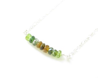 Tourmaline Gemstone Bar Necklace: Sterling Silver Cable Chain