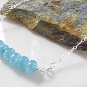 Gemstone Bar Necklace - Angelite and Sterling Silver - Delicate Bead Bar Necklace - Layering Jewelry - Ready to Ship