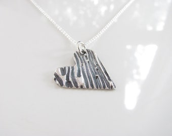 Heart Necklace - Hand Made from Fine Silver - Ready to Ship - Tree Bark - Silver Heart Pendant