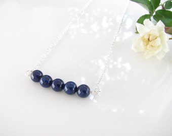 Blue Lapis Sterling Silver Necklace: Gemstone Line Necklace