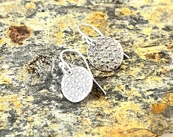 Textured Fine Silver Circle Earrings: Sterling Silver Ear Wires