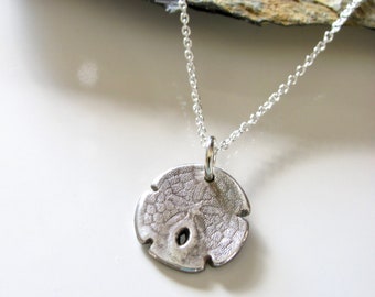 Sand Dollar Necklace - Hand Made from Fine Silver and molded from a Real Sand Dollar -  Sterling Silver Cable Chain - Beach Jewelry