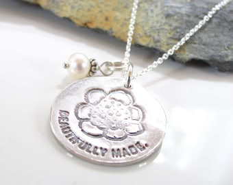 Beautifully Made - Silver Necklace - Fine Silver Pendant - Inspirational Necklace - Quote Jewelry - Made to Order