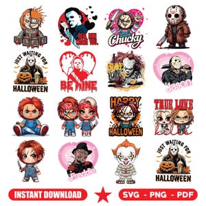 Horror Characters Png Bundle, Horror Friends Png, Halloween Horror Characters, Halloween Movies Png, Halloween Horror Movies Digital