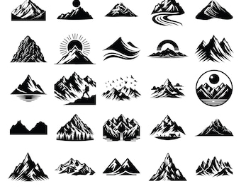 Mountains Svg Bundle, Mountain Hand Drawn, Mountain Png, Forest Tree Svg, Svg Files For Cricut, Mountain, Instant Download, Silhouette