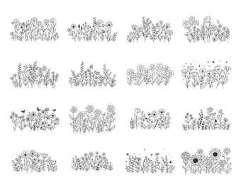 Wildflowers svg, floral svg, flower meadow svg, doodle flower svg, flower svg, Flower Svg Bundle, Bouquet SVG, floral frame svg, floral svg