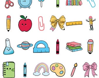 Material escolar Pastel 47 Clipart SVG para crianças Design escolar Arte Educação Escola PNG Pacote Professor Gráficos Papelaria Vetor Volta às aulas