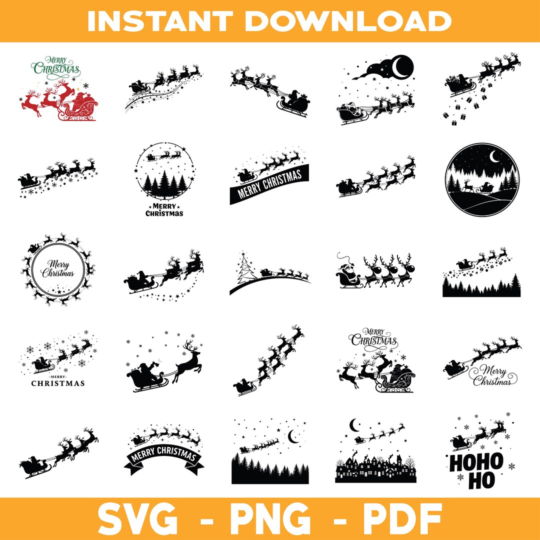 Santa Sleigh and Reindeer Silhouette , Santa Sleigh Svg File ...